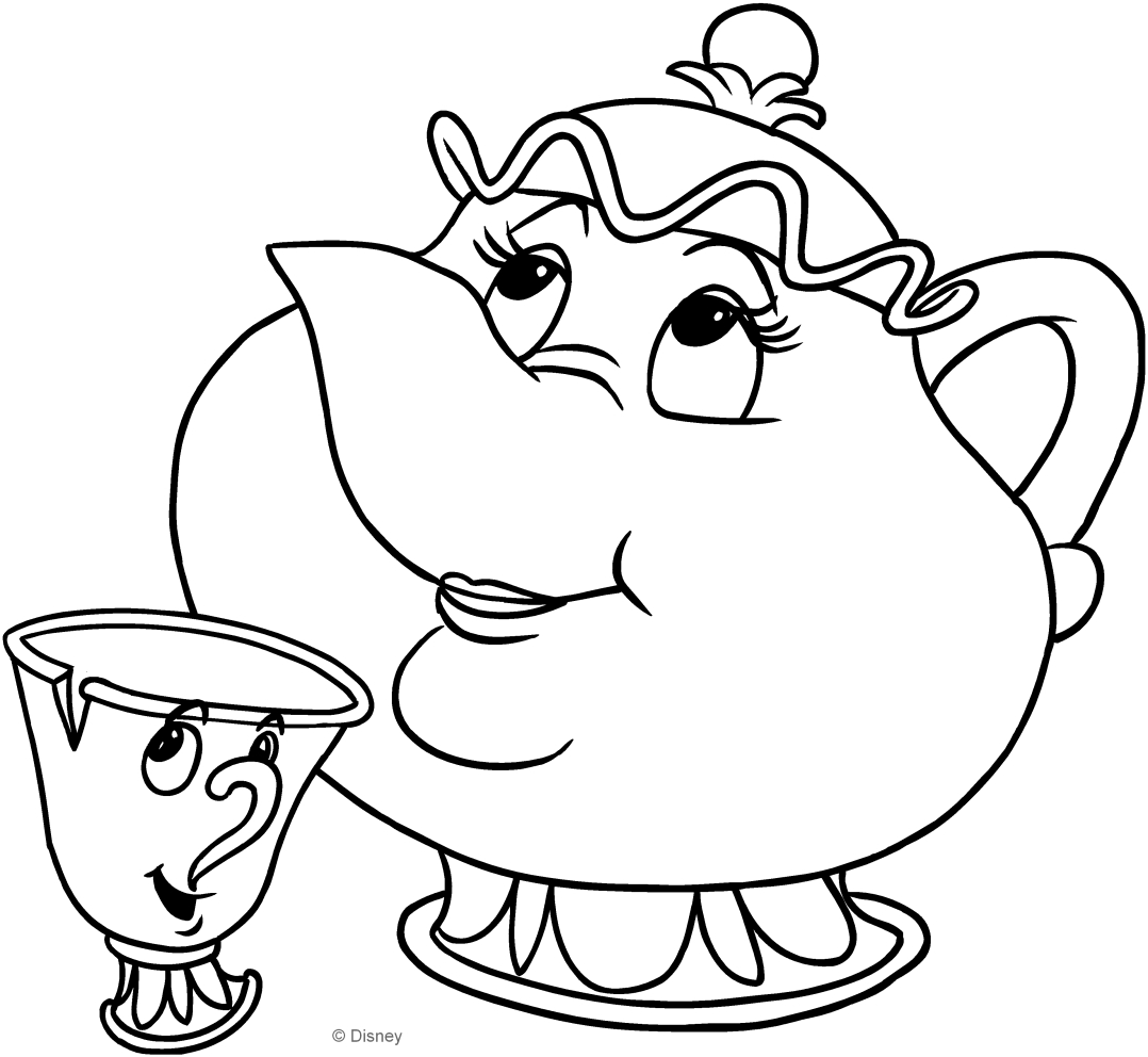 Desenho de Mrs Potts e Chip (A Bela e o Monstro) para impresso e colorir