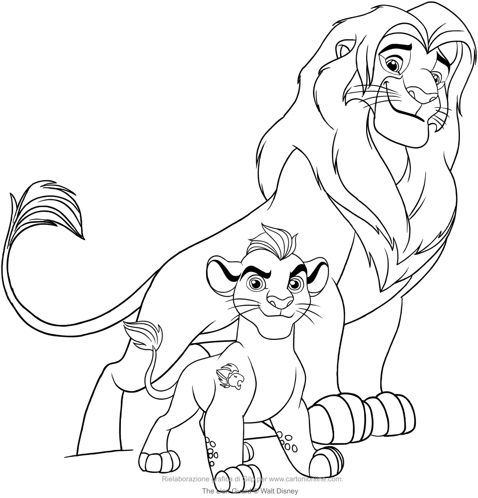 Desenho de Kion e Simba (A Guarda do Leo) para impresso e colorir