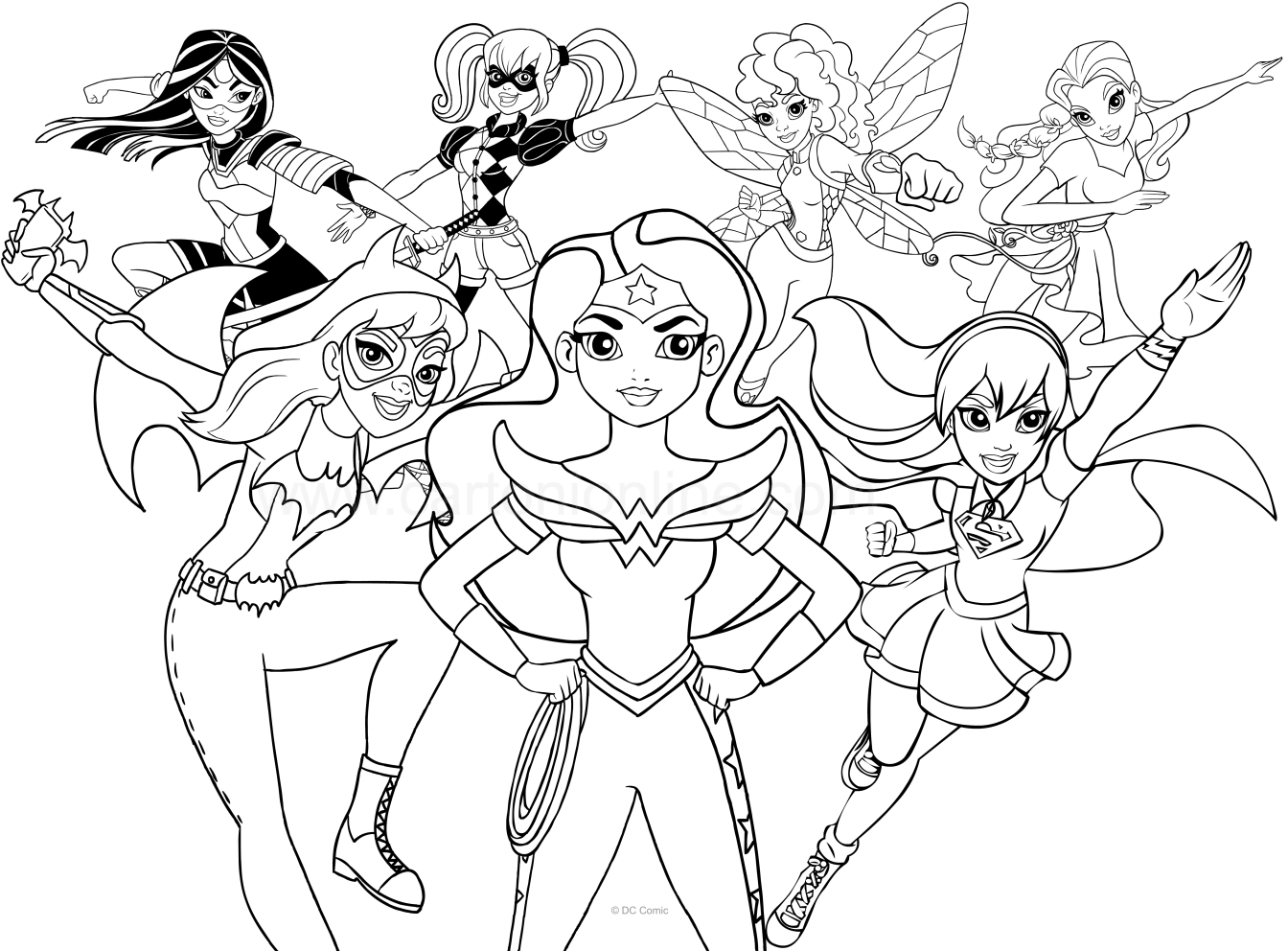 Desenho delle DC Superhero Girls para impresso e colorir