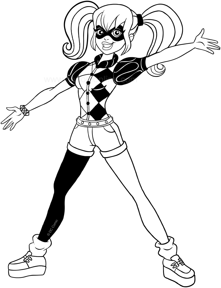 Desenho de Harley Quinn (DC Superhero Girls) para impresso e colorir
