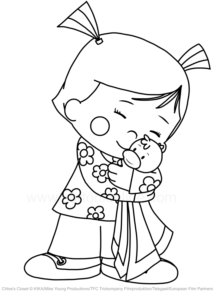 Desenho de Chlo Corbin que abraa Cenoura (El armrio de Chloe) para impresso e colorir