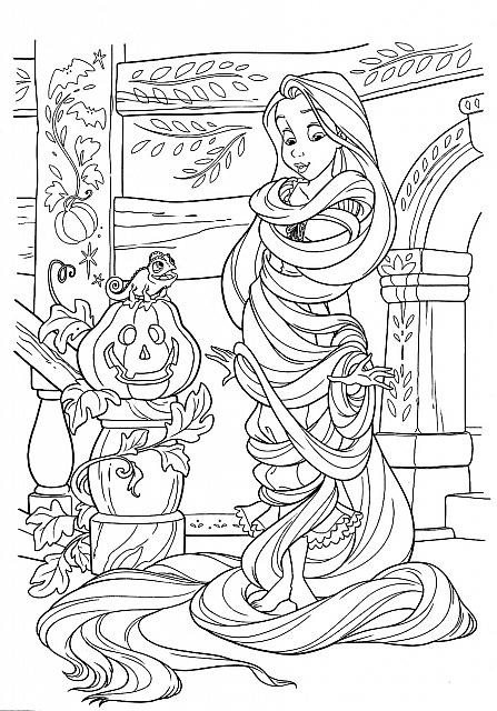 Desenho de Rapunzel se envolvi en su cabello para impresso e colorir 