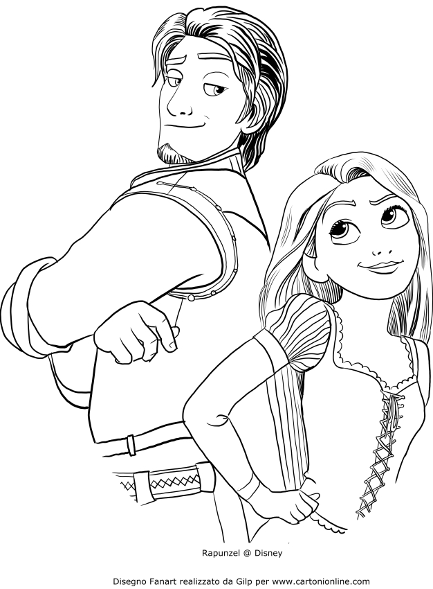Desenho de Rapunzel e Flynn Ryder para impresso e colorir 