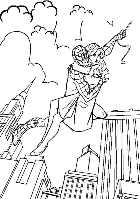 Desenho de Homem-Aranha che salvar a Mary Janer para impresso e colorir 