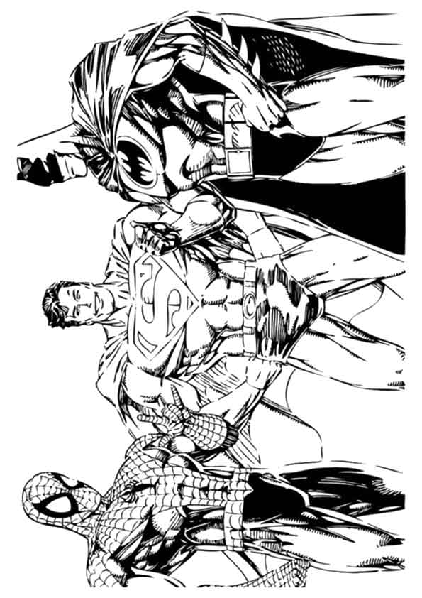 Desenho de Homem-Aranha, Superman e Batman para impresso e colorir 