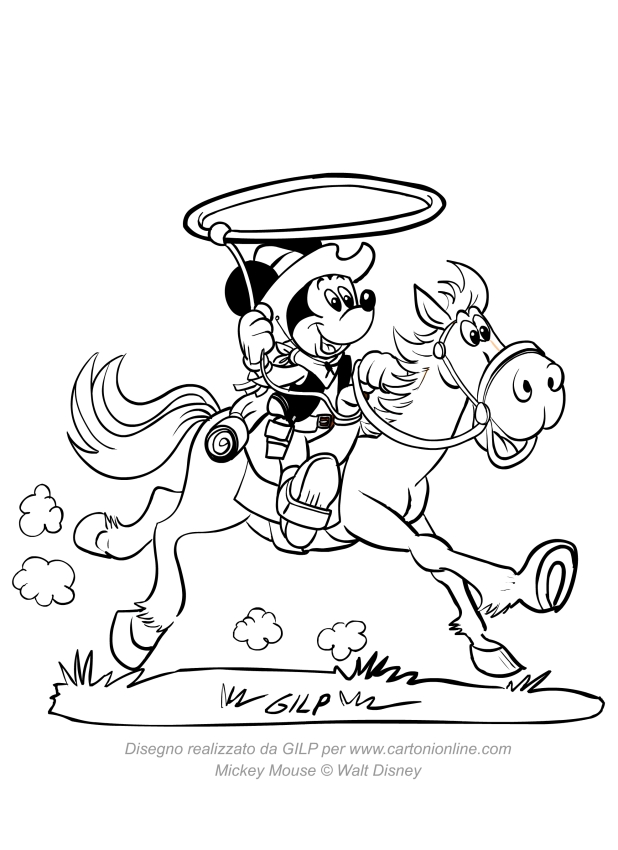 Desenho de Mickey Mouse cowboy para impresso e colorir 