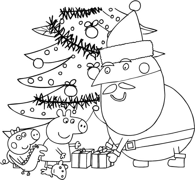 Desenho de Papai Noel entrega presentes para Peppa e George