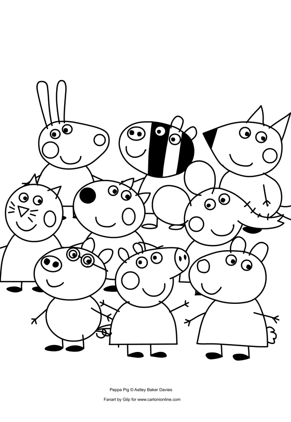 Desenho de Peppa Pig e seus amigos