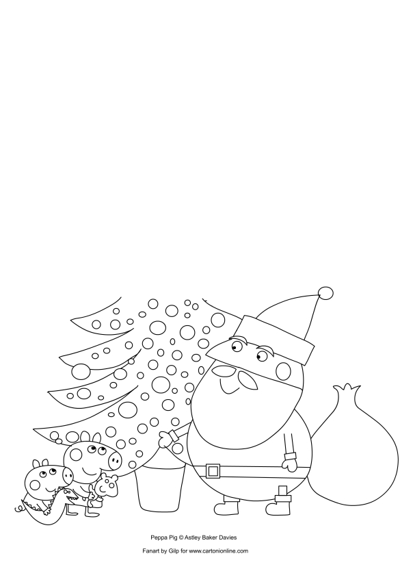 Desenho de Peppa e George Pig com Papai Noel