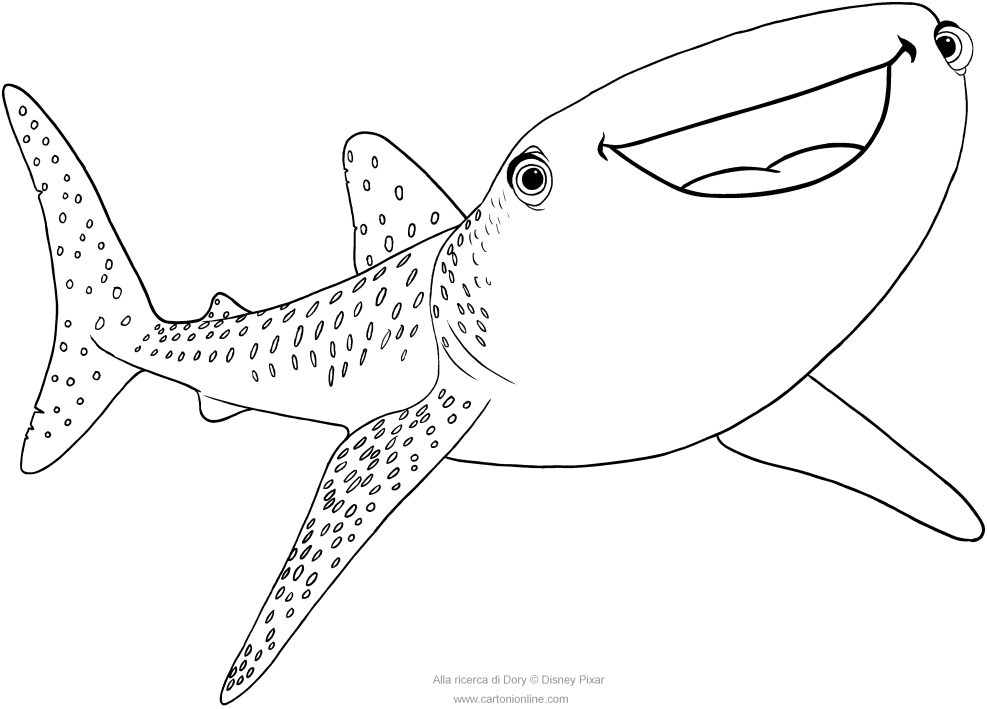Desenho de Destiny ou tubaro-baleia para impresso e colorir