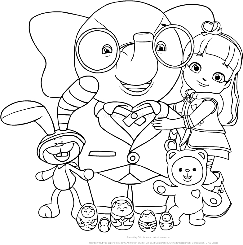 Desenho de Rainbow Ruby com i suoi amici del villaggio arcobaleno para impresso e colorir