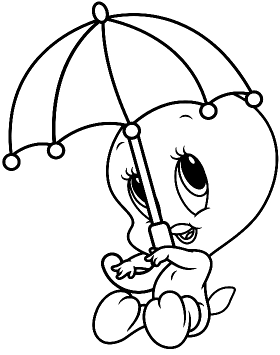 Les coloriages de Bb Titi avec parapluie (Baby Looney Tunes)  imprimer et colorier