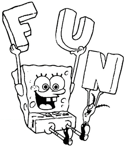 Dibujo de Bob Esponja con le lettere FUN para imprimir y colorear 