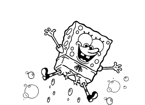 Dibujo de Bob Esponja que salta con le bolle para imprimir y colorear 