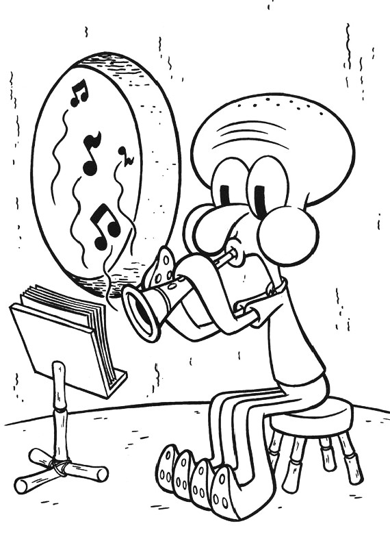 Dibujo de Squiddi tentacolo che suona il flauto para imprimir y colorear 