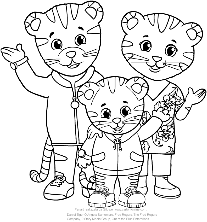 Dibujo de Daniel con pap y mam tigre di Daniel Tiger para imprimir y colorear