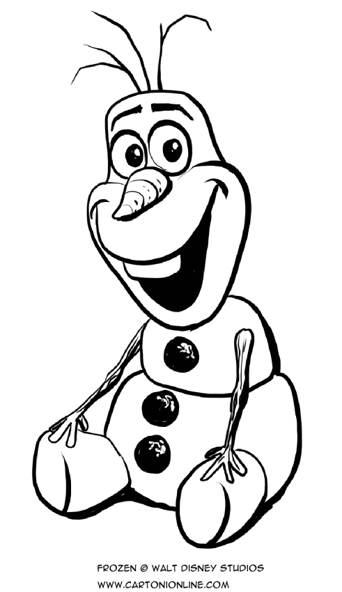 Dibujo de Olaf sentado y sonriente  para colorear