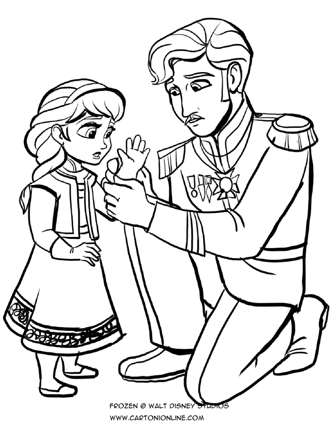Dibujo de el padre de Elsa que le da los guantes de proteccin  para colorear