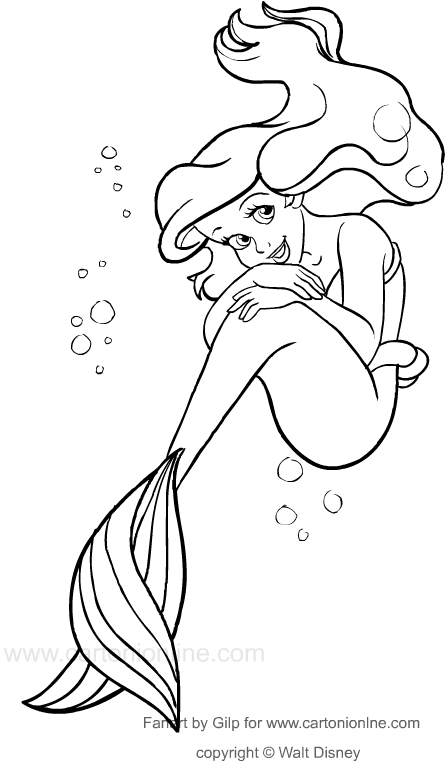 Dibujo de Ariel la sirenita para imprimir y colorear