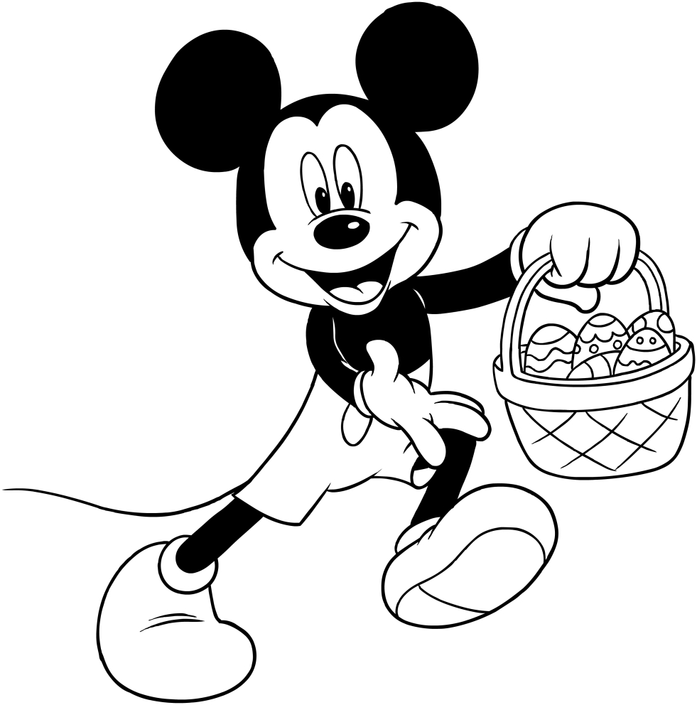 Dibujo de Mickey Mouse con los huevos de Pascua para imprimir y colorear