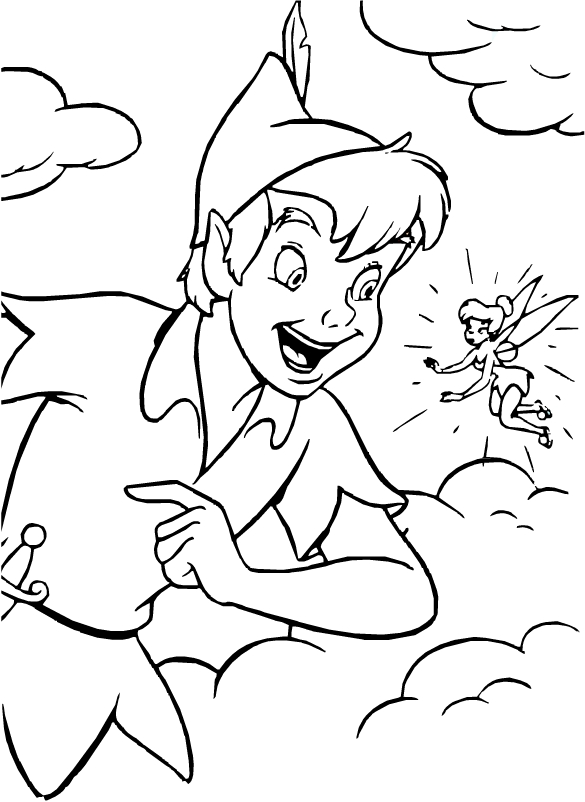 Dibujo de Peter Pan y Tinker Bell para imprimir y colorear