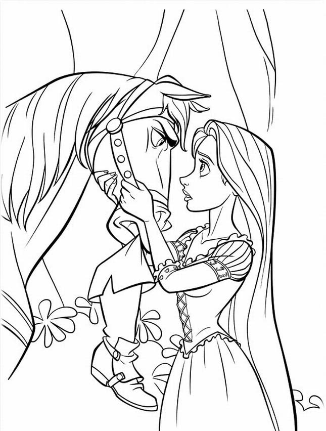 Dibujo de Rapunzel hablando con Maximus para imprimir y colorear 