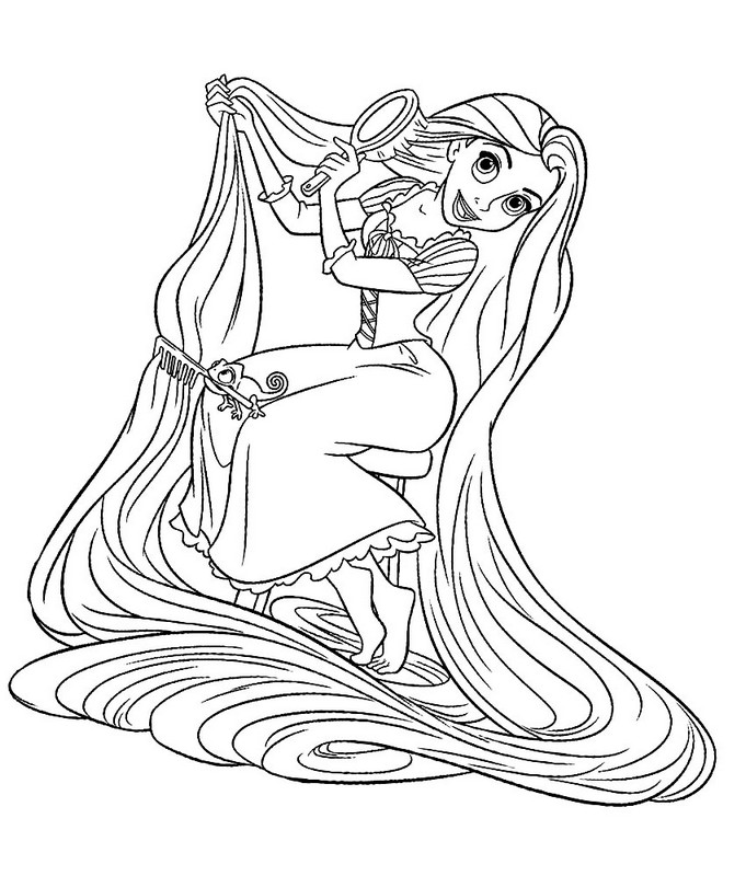 Dibujo de Rapunzel peinndose para imprimir y colorear 