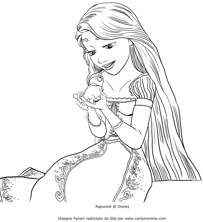 Dibujo de Rapunzel hablando con Pascal para imprimir y colorear 