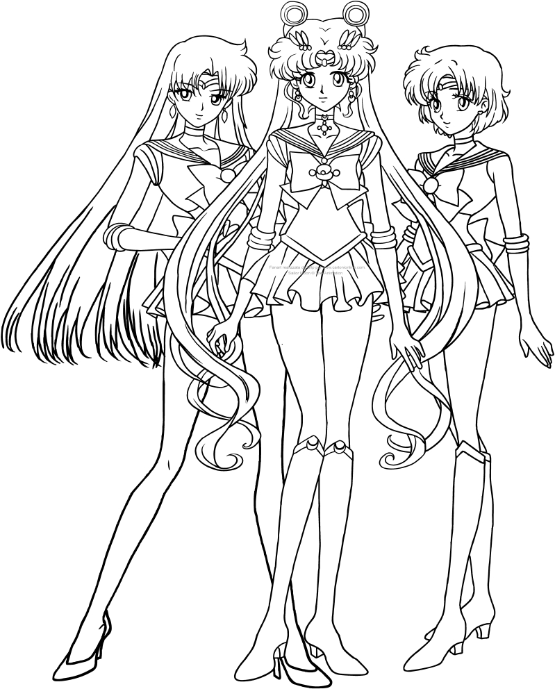 Dibujo de Sailor, Moon, Mars y Mercury Crystal para imprimir y colorear