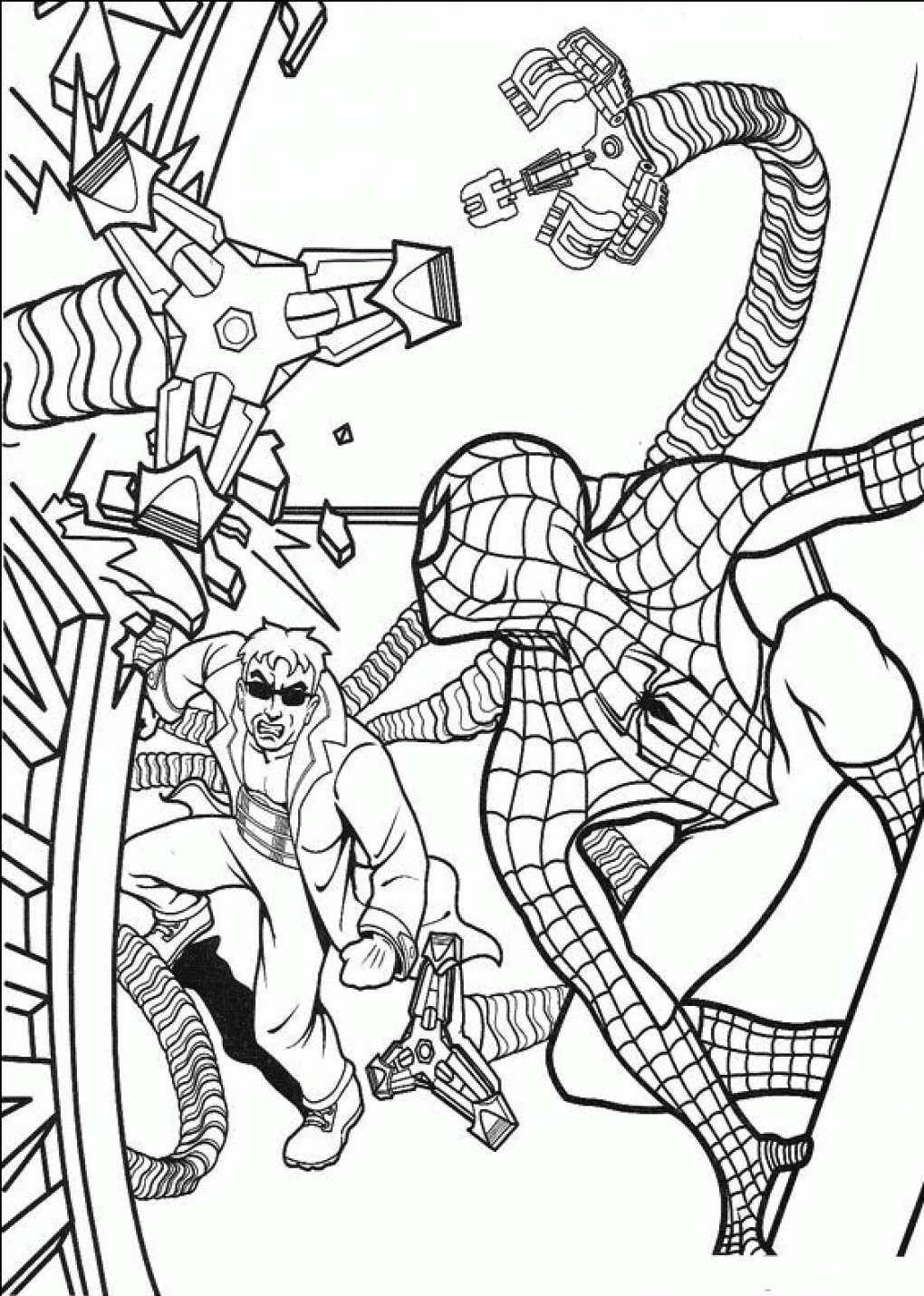 Dibujo de Spiderman contra dottor Octopus para imprimir y colorear 