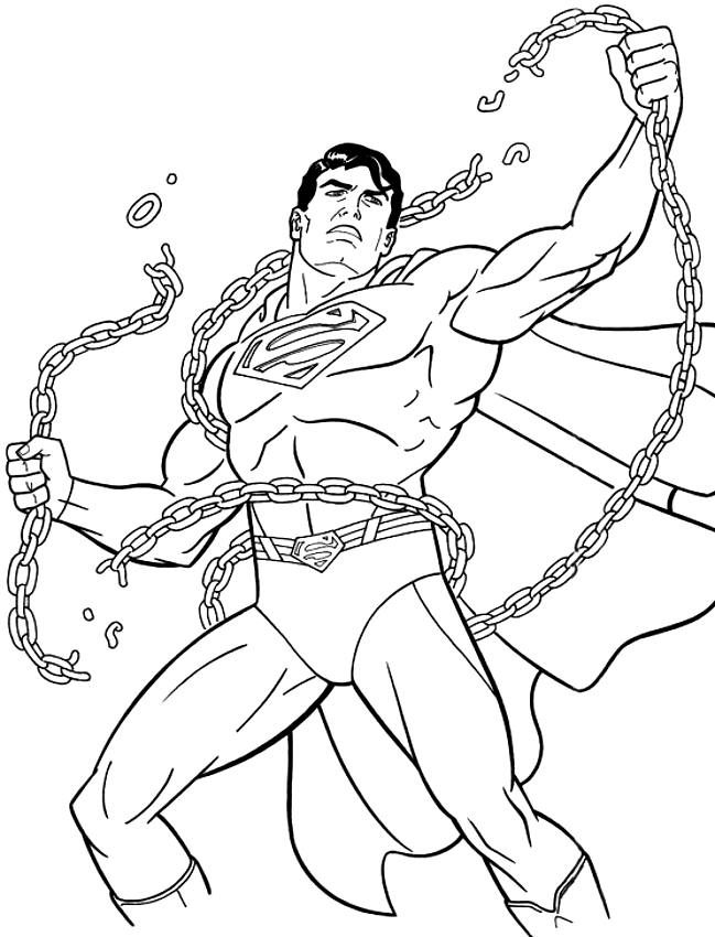 Dibujo de Superman rompiendo las cadenas para imprimir y colorear 