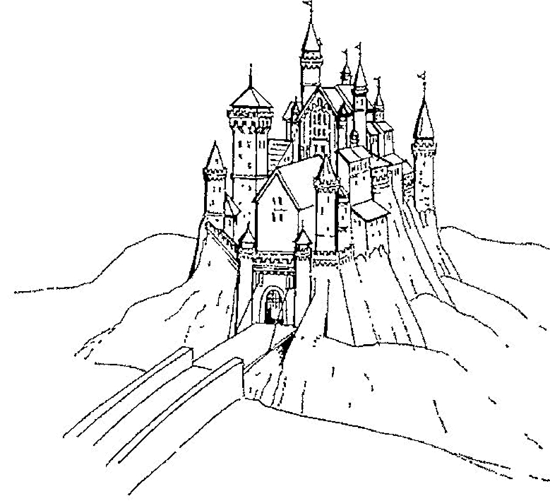 Disegno 5 di castelli da stampare e colorare