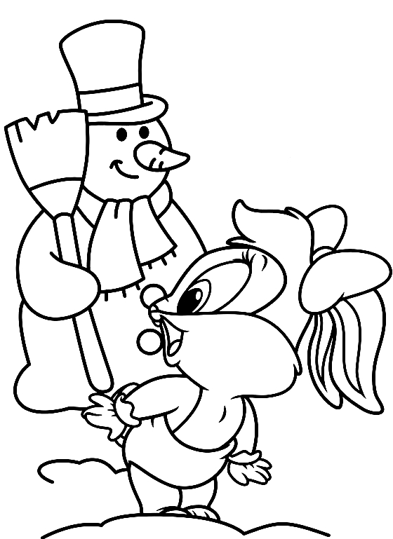 Disegno di Baby Lola Bunny con il pupazzo di neve (Baby Looney Tunes) da stampare e colorare