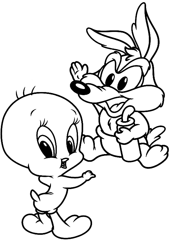 Disegno di Baby Titti e Baby Wile Coyote che litigano (Baby Looney Tunes) da stampare e colorare
