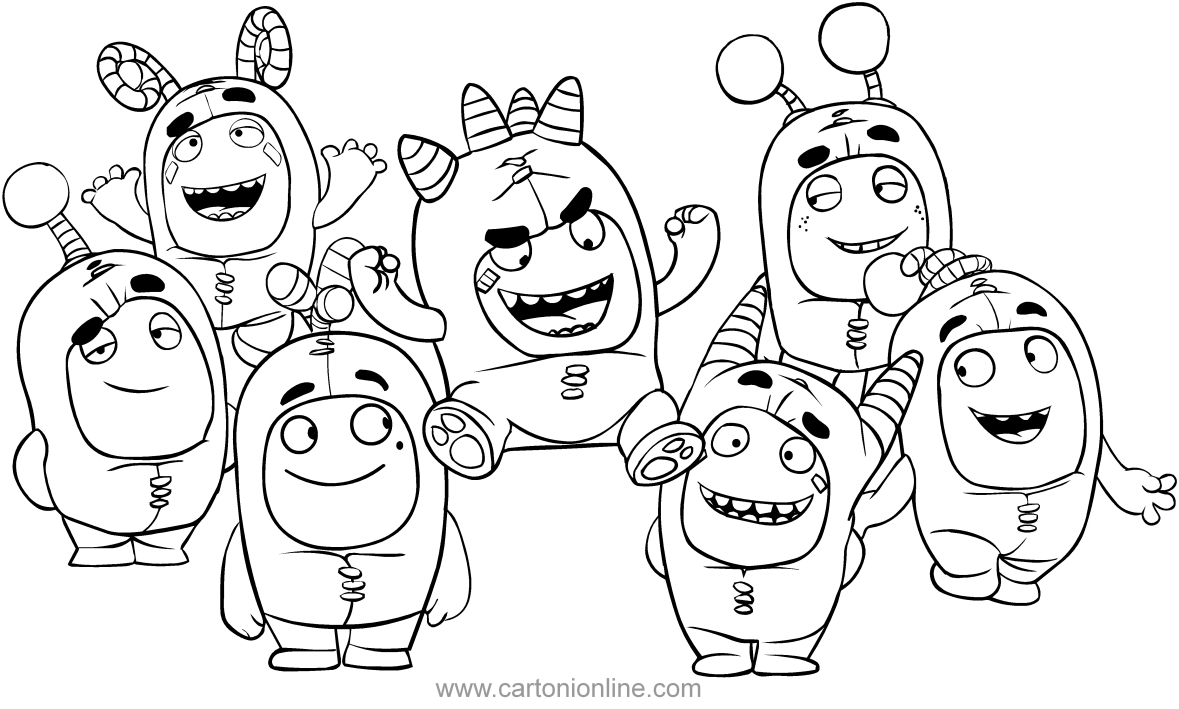 Disegno degli Oddbods in gruppo da colorare