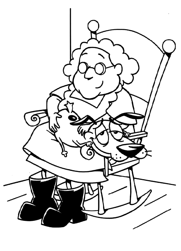 Drawing of Courage the Cowardly Dog and Muriel to print and coloring