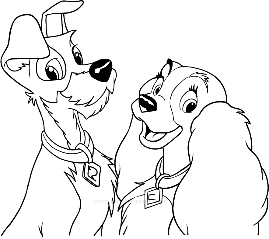Drawing Lady and the Tramp coloring pages printable for kids