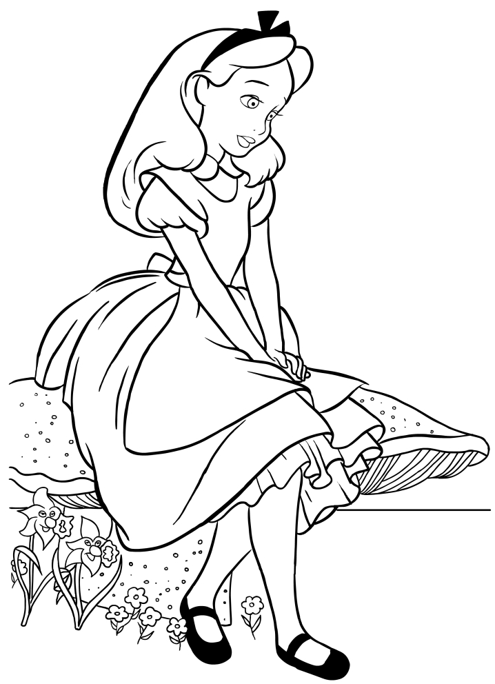  Alice in Wonderland thoughtful, coloring page to print