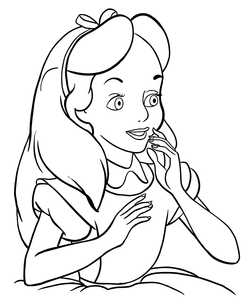  Alice in Wonderland che sorride, coloring page to print
