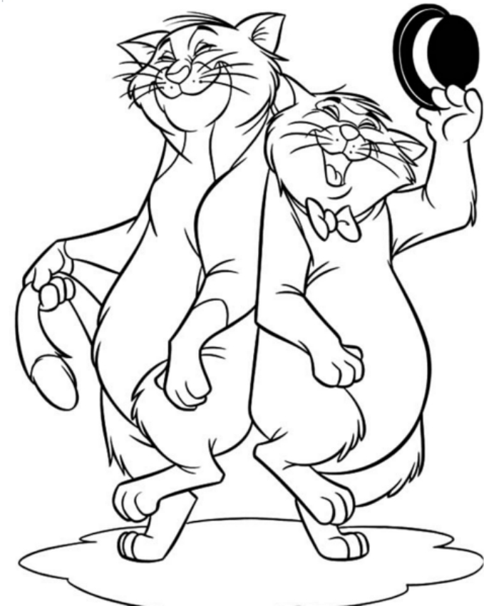  O'Malley and Scat Cat of Aristocats, coloring page to print