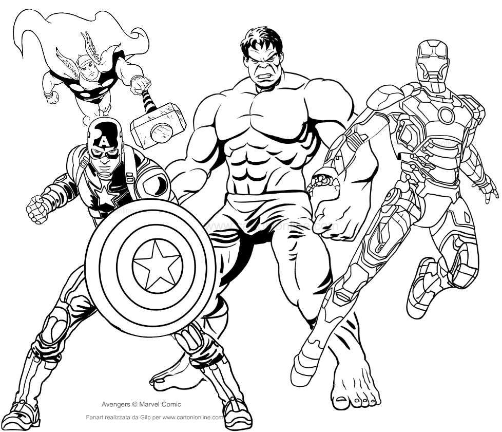 Drawing the Avengers coloring pages printable for kids