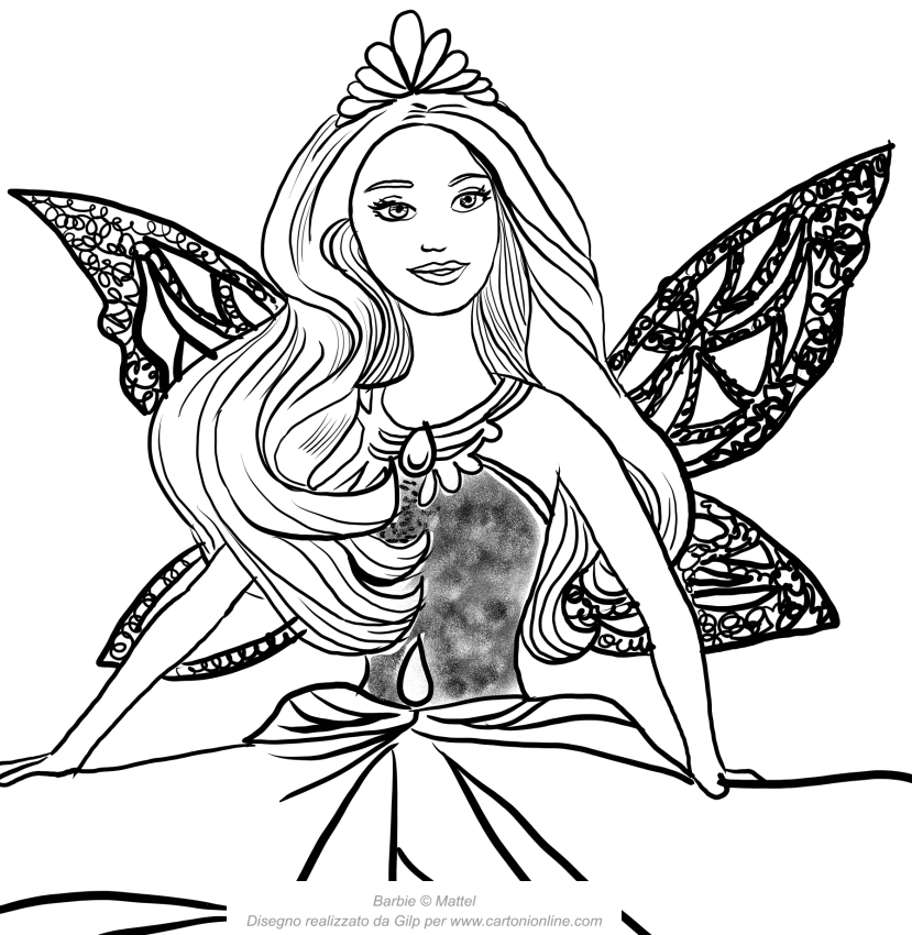  Barbie princess Catania with a face in the foreground coloring page to print 