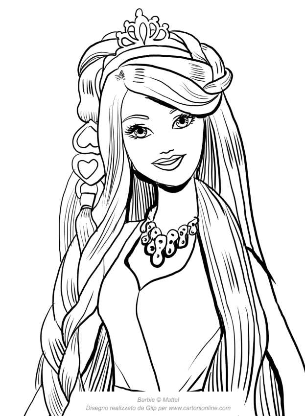  Barbie endless hair with a face in the foreground coloring page to print 