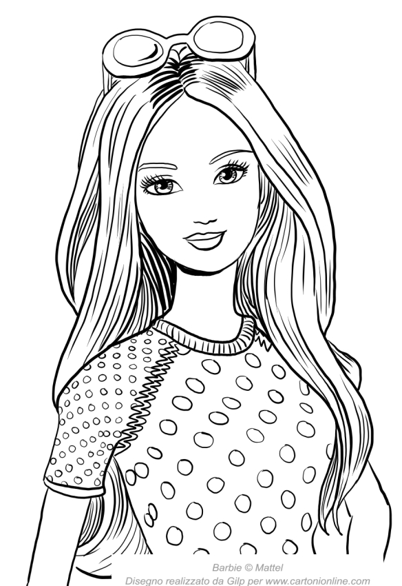  Barbie summer with a face in the foreground coloring page to print 