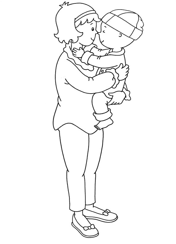 Drawing of Caillou with his mom to print and coloring
