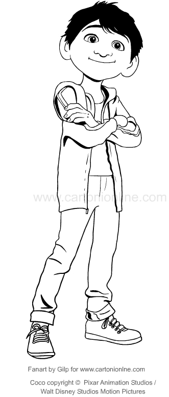 Drawing Miguel (Coco the movie ) coloring pages printable for kids