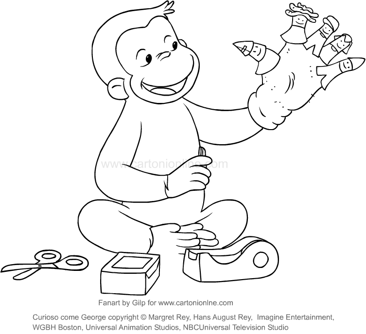 Drawing George who builds puppets (Curious George) coloring pages printable for kids