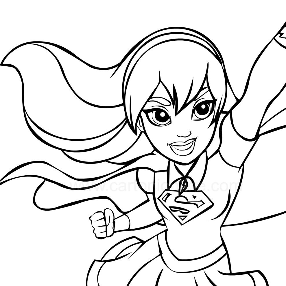 Supergirl in the foreground DC Superhero Girls coloring page to print
