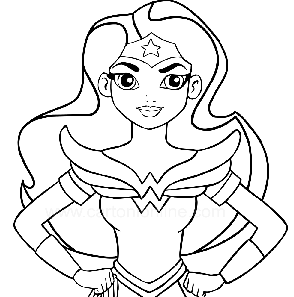 Wonder Woman in the foreground DC Superhero Girls coloring page to print
