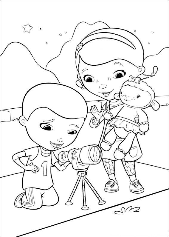 Doc McStuffins and the toys coloring page 
